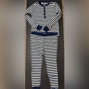 J. Crew Navy and White Ribbed Striped Thermal Pajama Set